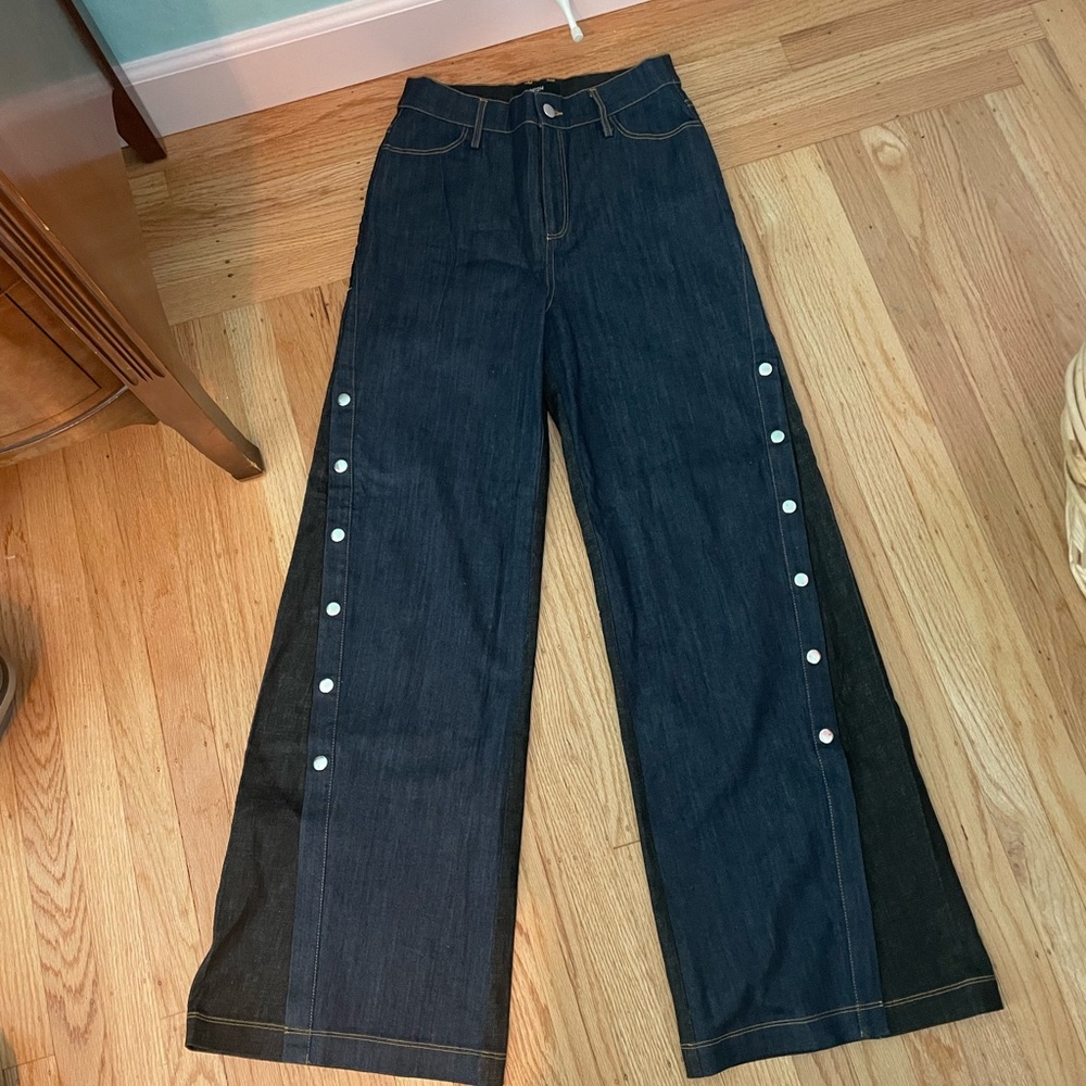 N12H Size 2-4 Baggy Dark Wash Jeans with Button Details